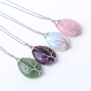 Collares colgantes Stone de piedra natural Collar de vida Bobinado envuelto con forma de ópalo de cristal para mujeres Regalo de Navidad