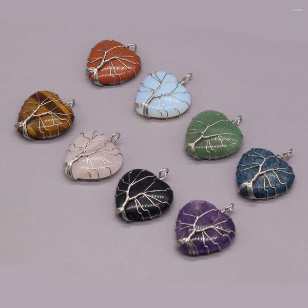 Pendentif colliers pierre naturelle arbre de vie pendentifs coeur Lapis Lazuli opale pour la fabrication de bijoux bricolage femmes collier artisanat