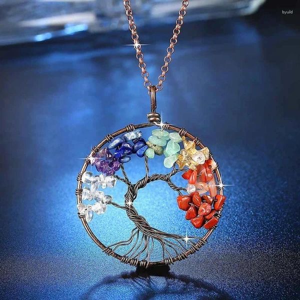 Pendentif Colliers Pierre Naturelle Arbre de Vie Collier Cristal Fait À La Main Bijoux De Charme Pour Dames Cadeaux Accessoires De Fête