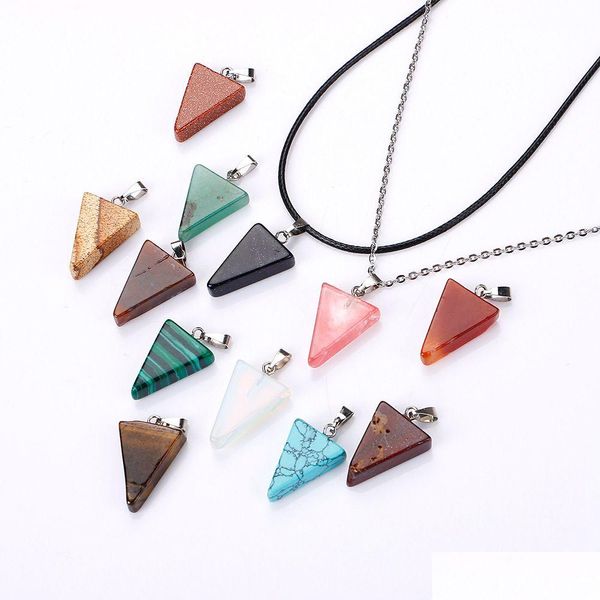 Pendentif Colliers Pierre Naturelle Triangle Collier Opale Oeil De Tigre Cristal De Quartz Rose Chakra Reiki Guérison Pendum Drop Delivery Jewe Dh3Up