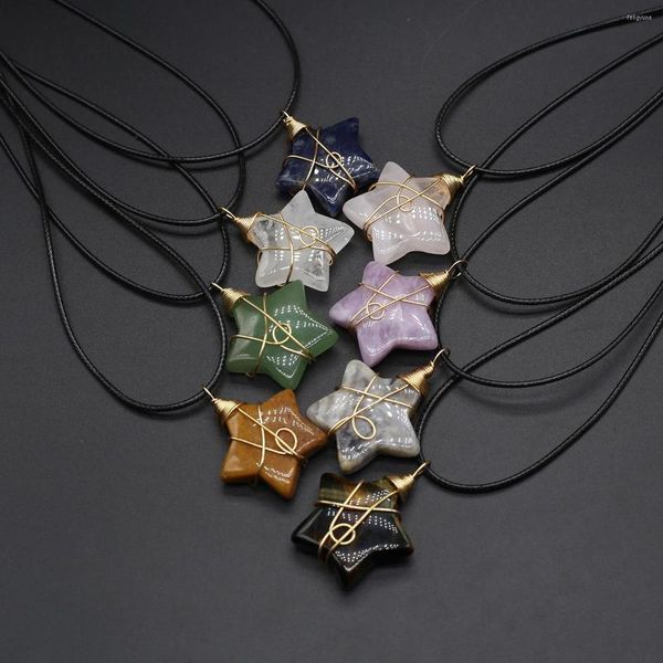 Collares colgantes Piedra natural Collar de estrella de bobinado Cuarzo rosa Joyería de aventurina verde para hacer accesorios de bricolaje Regalos