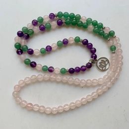 Collares colgantes Piedras naturales 108 Mala Beads Pulseras Lotus Charm Reiki Curación Espiritual Budismo Joyería 1pc