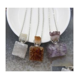 Collares colgantes Piedras naturales Amatistas / Citrinos Druzy por botella Colgantes Cuarzo blanco Geoda Difusor de aceite esencial Vial Necklac Dhpka