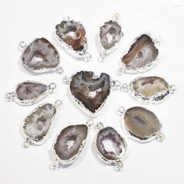 Pendentif Colliers Pierres Naturelles Gris Agate Druzy Collier Irrégulier Pendentifs Double Boucle Placage Argent Bord Bijoux Accessoires