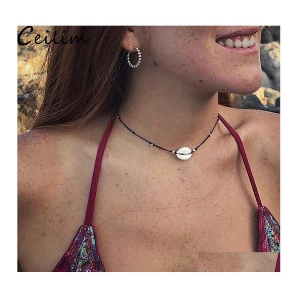 Colliers pendants Collier de coulage de plage d'été naturel Chaîne de corde noire Perles de couleur sier pour femmes bijoux d ot4h1