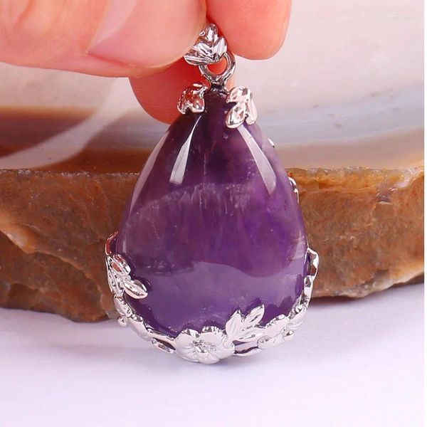 Pendentif Colliers Naturel Teardrop Améthyste Perle GEM Bijoux S085