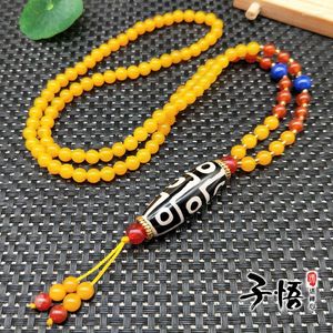 Colliers pendants Natural Tibetan Old Agate Black and White Nine Eye Pearl Collier Poulet Huile Topaze Pith Bouddha Perle Perle Pull