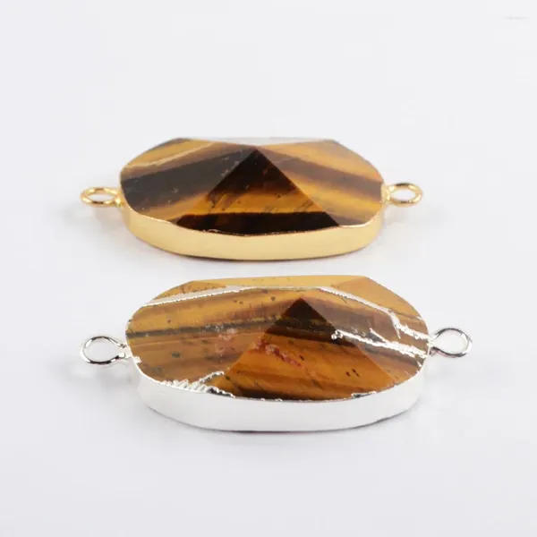 Collares colgantes conector de piedra de tigre natural conector dorado de oro/plata collar de bricolaje joyas al por mayor