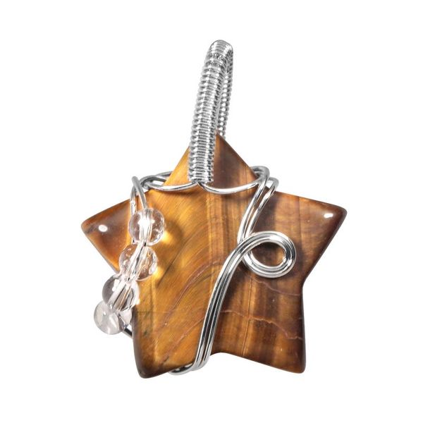 Pendentif Colliers Naturel Tigres Pierre Oeil Étoile Forme Fil Enroulé Avec Perlé Reiki Guérison Charme Bijoux Pour Femmes CollierPendentif