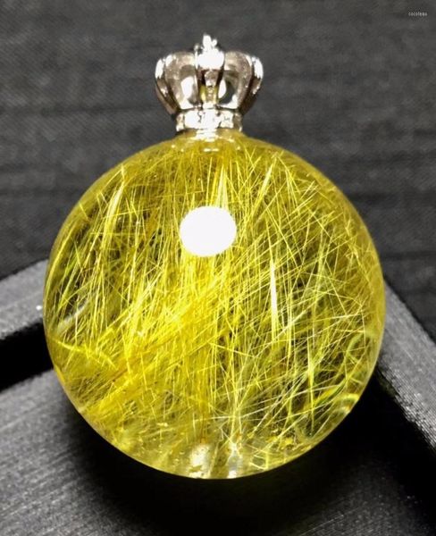 Pendentif Colliers Titane Naturel Or Quartz Rutile Cristal Boule Sphère Ronde 26mm Femmes Collier Bijoux Certificat