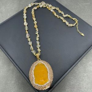 Hanger Kettingen Natuurlijke Topaas Originele Stenen Boeddha Ketting Ontwerp Tsjechische Strass Trui Keten Damesmode Sieraden