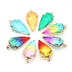Hanger kettingen natuurlijke driehoek kristal kleurrijke kwarts ruwe charmes voor vrouwelijke sieraden maken doe -het -zelf oorbellen ketting 26x50mm