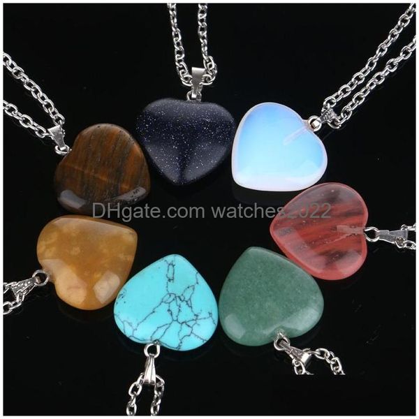 Colliers pendants Bijoux en pierre turquoise naturelle Love Heart Design Gemstone Charm Pendants pour femmes Sier plaque de mode Link Drop de Dh0lg