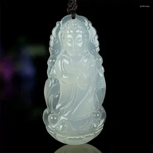 Pendentif Colliers Naturel Blanc Jade Guanyin Collier de perles Hommes Femmes Bouddhiste Lucky Amulette Feng Shui Charms Bijoux Accessoires