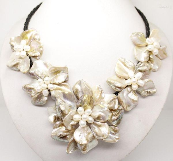 Colliers pendentifs perle blanche naturelle plus de couleur violet rose bleu coquille 5 collier de fleurs 18 
