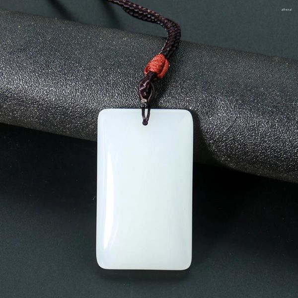 Pendentif Colliers Naturel Blanc Poli Pierre Collier Pour Femmes Hommes Rectangle Safey Lucky Tag Amulette Chandail Chaîne Unisexe Bijoux