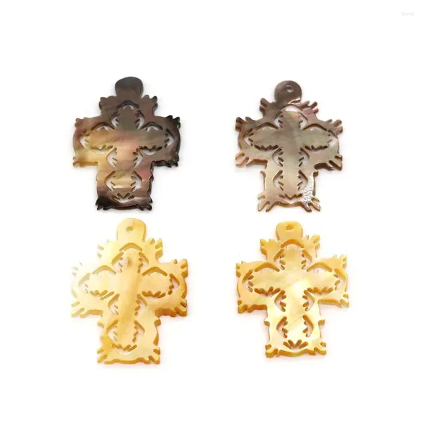 Pendentif Colliers Coquillage jaune naturel sculpté ajouré croix coquille noire charmes pour la fabrication de bijoux bricolage boucles d'oreilles collier accessoires