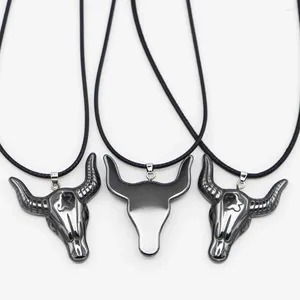 Hanger Kettingen Natuur Zwart Galsteen Carve Ox Hematiet Hangers Ketting Lederen Touw Kreeft Gesp Mode-sieraden Accessoires