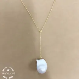 Pendentif Colliers Nature Collier de perles d'eau douce véritable chaîne en or 18 carats-14-16 mm grand argent et couleur baroque