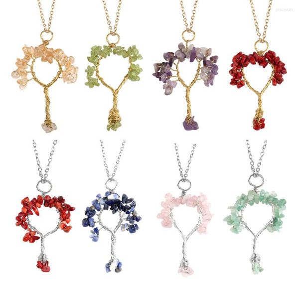 Pendentif Colliers Nature Pierre Cristal Arbre Forme Collier Multicolore Sagesse Clé Femmes Bijoux