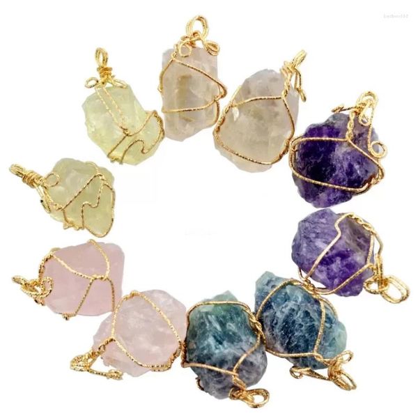 Pendentifs Colliers Nature Pierre Pendentifs Améthyste Rose Quartz Cristal Blanc Citron Fluorite Charms Collier