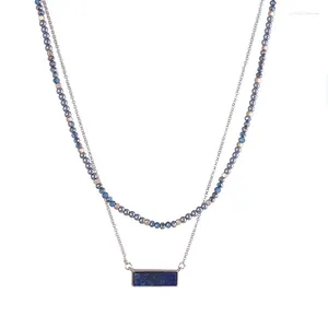 Colliers pendentifs bleu marine carré pierre naturelle perles de rocaille couches collier pour femmes