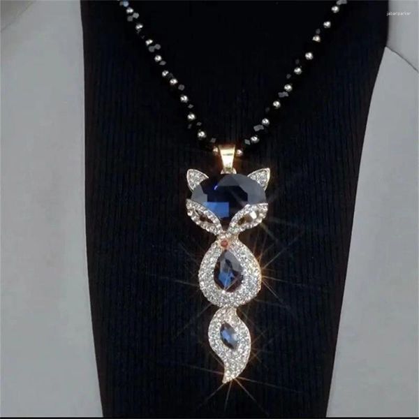 Collares colgantes NCEE Autumn and Winter Blue Crystal Sweater Chain Fashion Accesorios de ropa de cuentas redondas largas