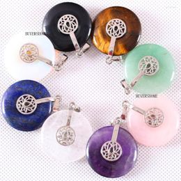 Hanger kettingen ketting 30 mm natuurlijke edelsteen multi -kleuren steen ronde kraal voor vrouwen meisjes sieraden cadeau lotus bloem 1 stks