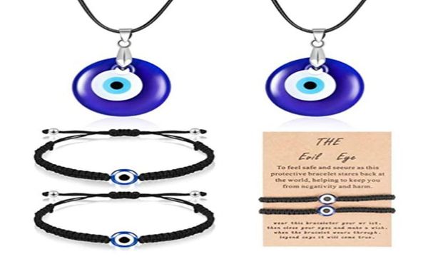 Colliers pendants Collier Bracelet Blue Turkish Resin Leather Corde pour femmes Men Cadeaux de protection chanceuse6276207