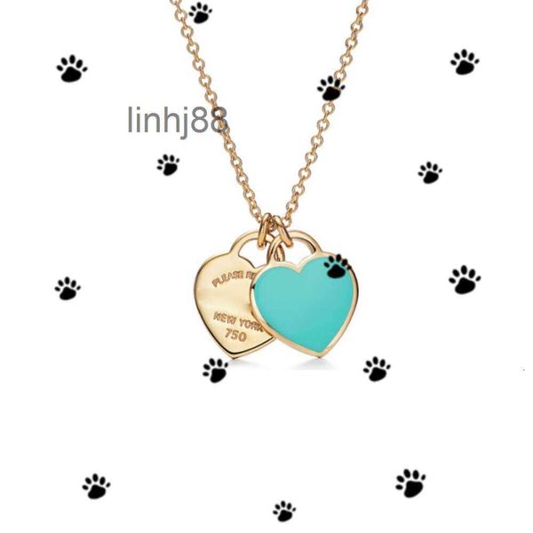 Collares colgantes Collar Clásico S925 Plata esterlina Chapado en oro rosa En forma de corazón Esmalte colgante Collar de amor Corbata Collar de hogar Cadena LERM