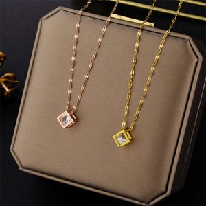 Colliers pendentif Collier collier design titane acier géométrique creux carré zircone pendentif personnalisé clavicule collier femme cadeau
