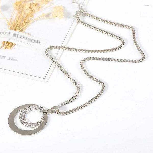 Colliers pendentiels Collier Double Cercle Cadeaux Fashion Pull Chaîne Long 1 PC Couleur d'argent