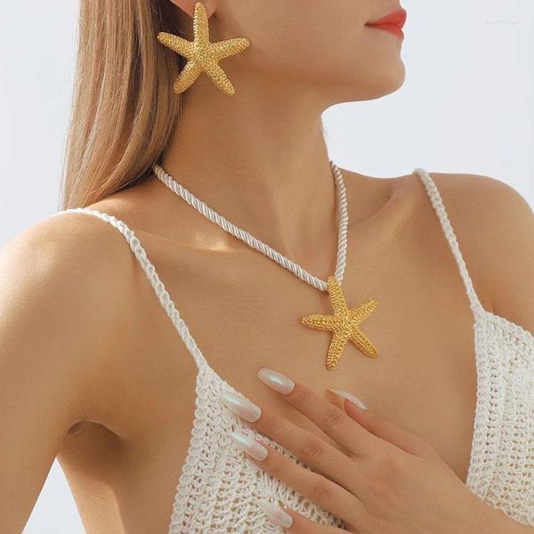 Collares colgantes collar pendiente conjunto estrella de mar mujeres niñas oro plata chapado joyería de moda regalo de fiesta 2023 estilo hn23428