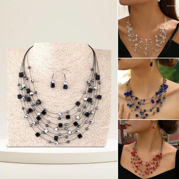 Collares colgantes Collar Pendientes Conjunto Exagerado Bohemio Estilo Étnico Pendiente Artificial Con Cuentas Joyería De Múltiples Capas Para Mujeres