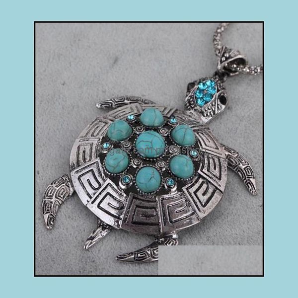 Pendentif Colliers Collier Boucles d'oreilles Ensemble Femmes Rétro Turquoise Tortue Charme Femelle Accessoires Bijoux Drop Livraison 2021 Stylo Mjfashion Dhmqc