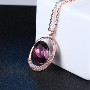 Pendentif Colliers Collier pour femmes de luxe ovale violet cristal cubique zircone rose or couleur fiançailles mode bijoux de mariage N441