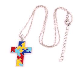 Hanger kettingen ketting voor vrouwelijke mannen kruisvorm jigsaw puzzel patroon kleurrijk email cadeau zinklegering bieden drop
