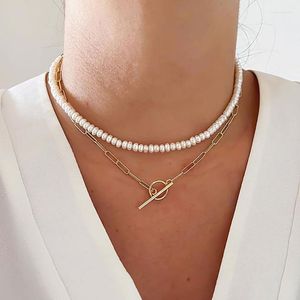 Pendentif Colliers Collier Pour Femmes Perle Double Creative Simple Vintage Chaîne OT Fermoir Mode Coréenne De Noël Q