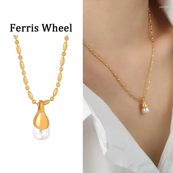 Colliers pendentiels Collier pour femmes avec des perles d'eau douce en acier inoxydable Gold Couleur Chaîne de bijoux pour femme