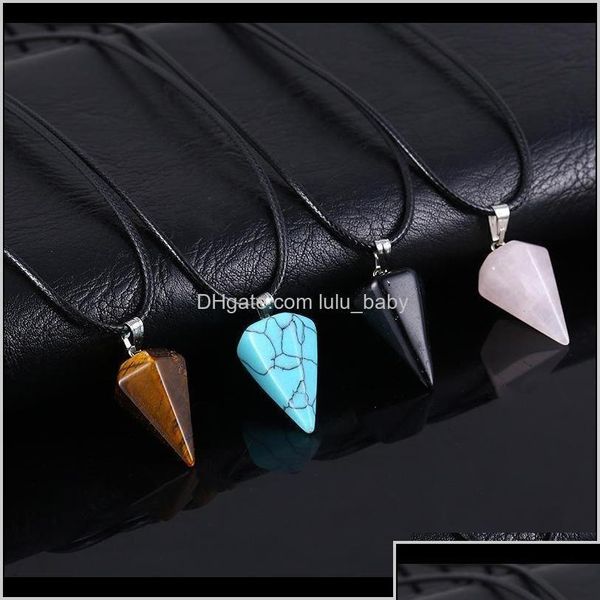 Pendentif Colliers Collier Bijoux Cristaux Améthyste Rose Quartz Perle Chakra Point Femmes Hommes Pierre Naturelle Pendentifs Chaînes En Cuir Vbe Dhcrc