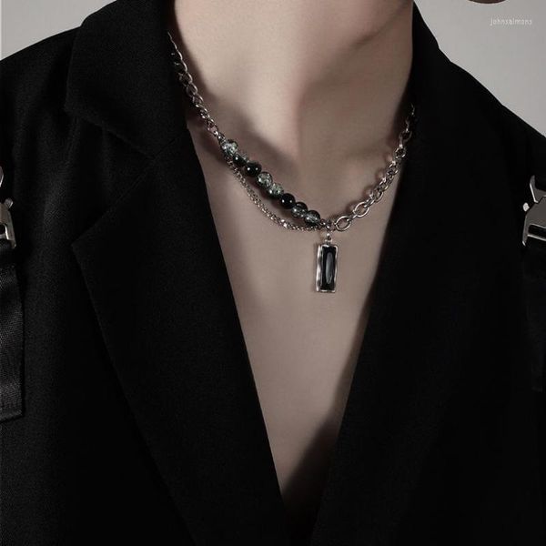 Pendentif colliers collier hommes bijoux accessoires titane acier chaîne pierre perles 2022 Simple mode 1 pièces
