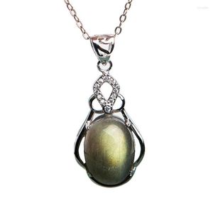 Pendentif Colliers Collier Naturel Labradorite Bleu Lumière Gems Guérison Pierre Femmes Mode Argent 30 16mm