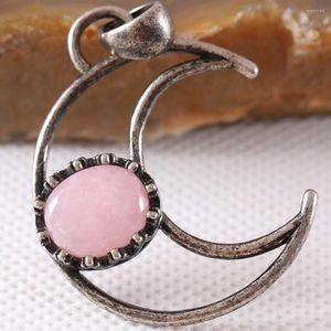 Pendentif Colliers Collier Pierre Naturelle Quartz Rose Cristal Demi Lune Antique Pour Femmes Hommes 1 Pcs K1792