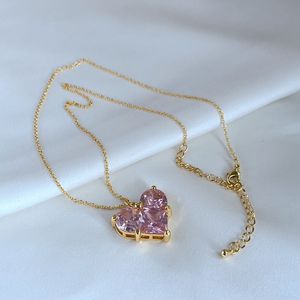 Hanger kettingen ketting roze hart kristal echt 18K vergulde bungels juwelen Letter Gift met gratis stofzak voor vrouwen accessoires Groothandel