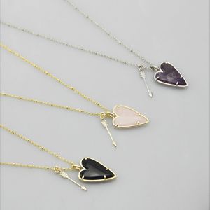 Pendentif Colliers Collier Rose / Violet / Noir Quartz Coeur Réel 18K Plaqué Or Dangles Glitter Jewelries Lettre Cadeau Avec sac à poussière gratuit