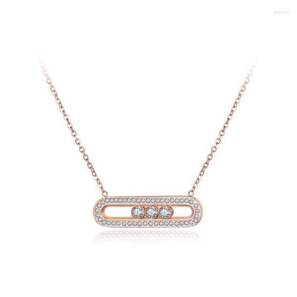 Pendentif Colliers Collier En Acier Inoxydable Argent Rose Or Couleur Coulissant Strass Cristal Engagemen Bijoux N18074