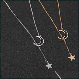 Collares pendientes Collares Moda 925 Sterling Sier Moon And Star Tales Chain Link Collar colgante para mujer Joyería fina Drop Del Dhbs1