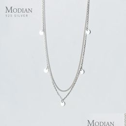 Colliers pendentifs Colliers Modian classique véritable Sterling Sier Double couche paillettes pendentif collier pour femmes réglable bijou fin Dhxip