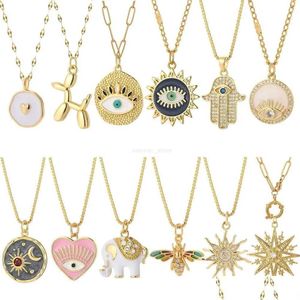 Colliers pendentif coeur mal oeil bleu soleil collier pour femmes mignon chien abeille éléphant couleur or femme colliers longs Dr Dhsjp