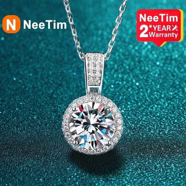 Collares colgantes Neetim 2carat MOISSANITE COLeto para mujeres 100% Sterling S925 Plata con joya de diamantes de oro plateado de oro blanco Costilería de boda 240419